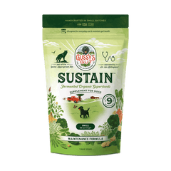 Gussy's Cut Sustain supplement package for dogs on a white background